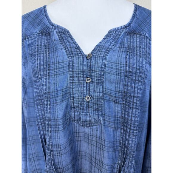 Style & Co. Pintucked Popover Tunic Shirt Women Size 2X Blue Plaid Peasant - Picture 2 of 13
